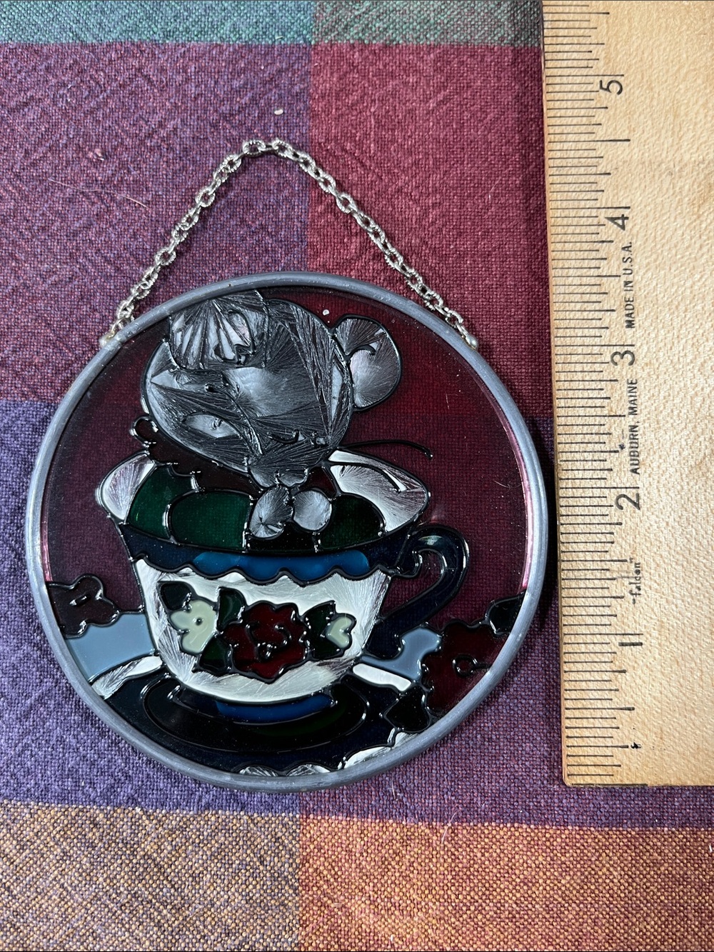Stained Glass Teacup Hanging Accent - Multicolor